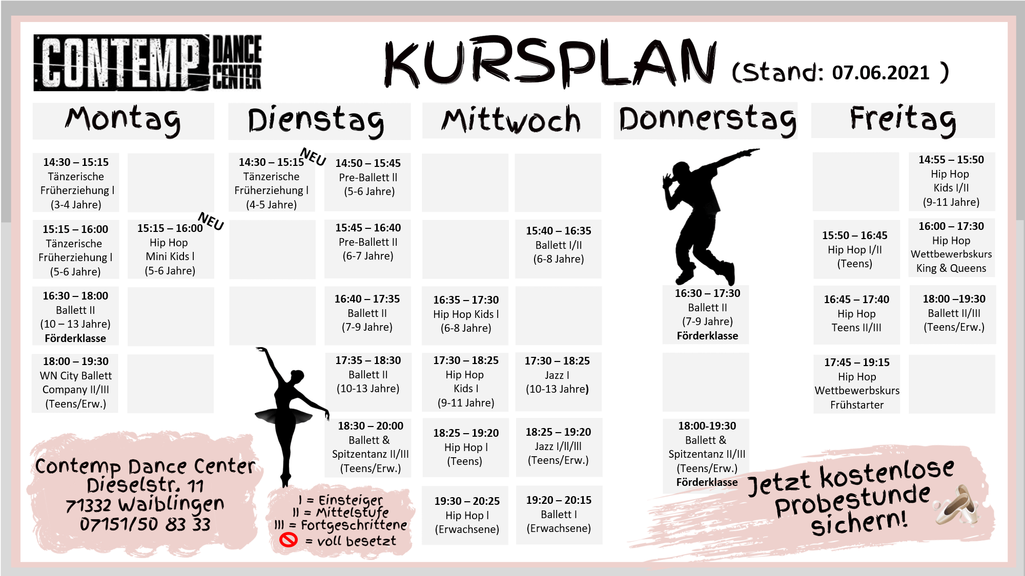 Stundenplan Contemp Dance Center Deine Tanzschule für Ballett & Hip